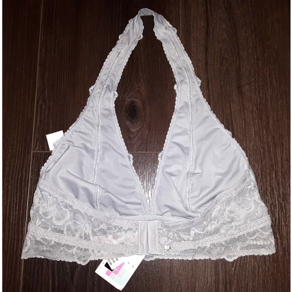 Victoria's Secret PINK Unlined Halter Bralette Size Large (A-C Cup) Grey Lace - Picture 2 of 6